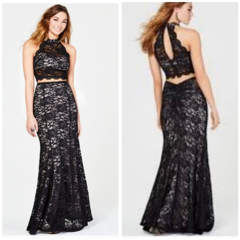 NEW MY MICHELLE Black Lace 2‎ Piece Maxi Dress Size 3 New Years Eve Hoco Prom
